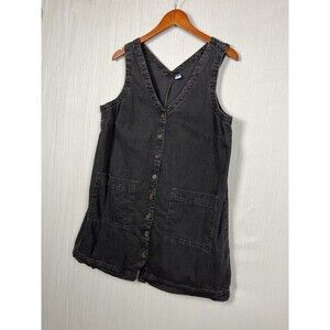 Old Navy Denim Shift Dress Womens LP Black Button Front Normcore 90s Style